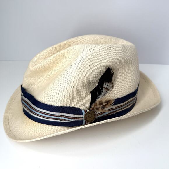 Goorin Bros Beige Fedora with Ribbon Band and Feather Artwork Emblem - Picture 1 of 7